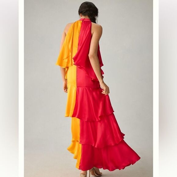 NWT Anthropologie Pinnacle by Shruti Sancheti Colorblock Ruffle Dress Large - Picture 7 of 16